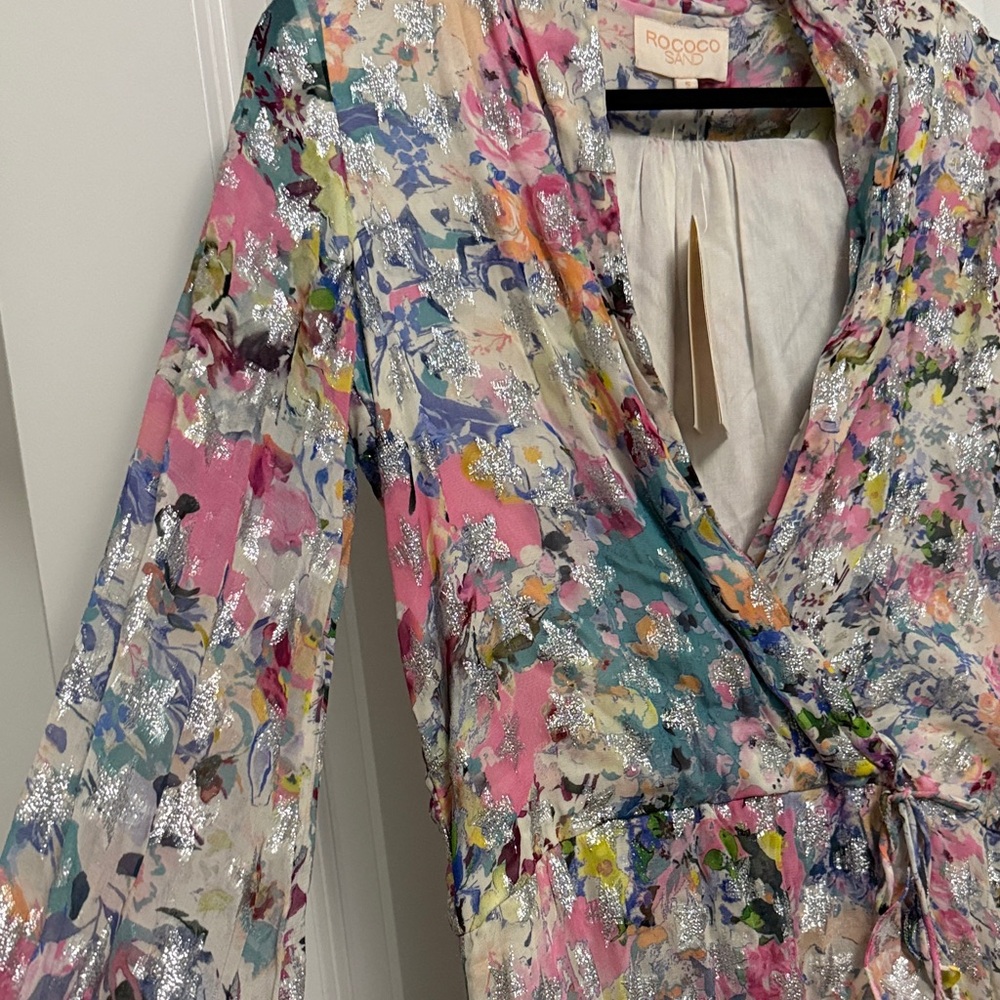 Rococo Sand Floral High Low Dress - Pink and Blue with Silver Accents - NWT - Picture 3 of 6
